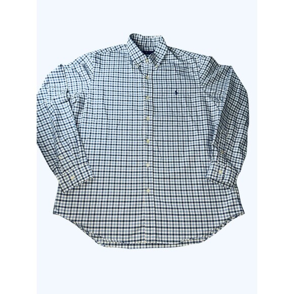Polo Ralph Lauren XL Blue White Gingham Check Long Sleeve Button Down Preppy - Picture 2 of 9